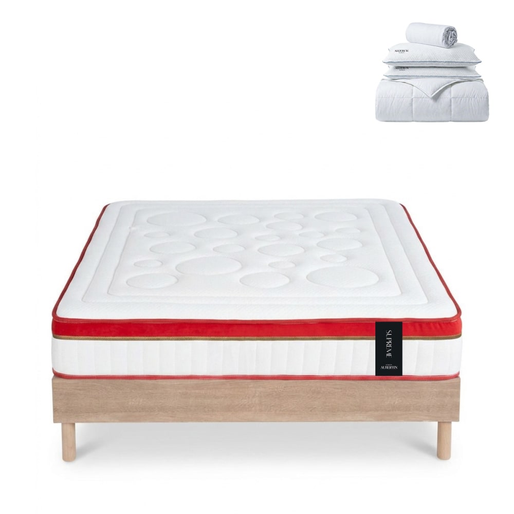 Ensemble suprême + sommier bois + accessoires - mousse hd mémoire - ép