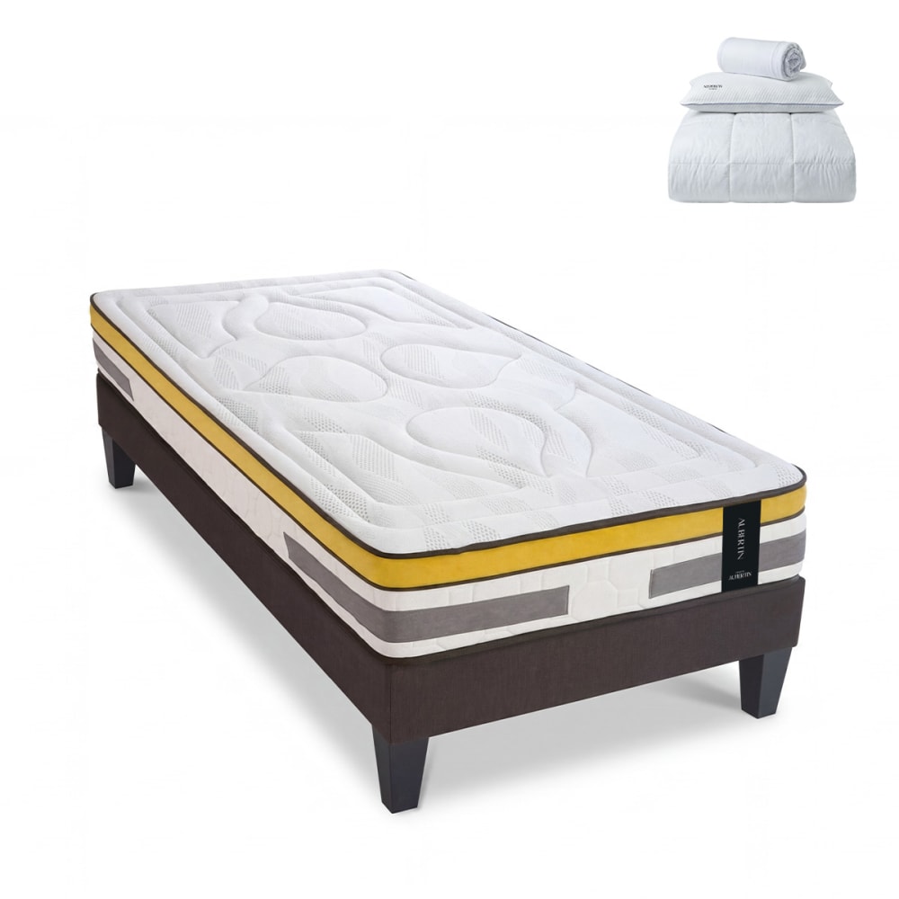 Maison Aubertin Prêt à dormir matelas ressorts mémoire h24 sommier 90x200 style classique chic Blanc Tissu