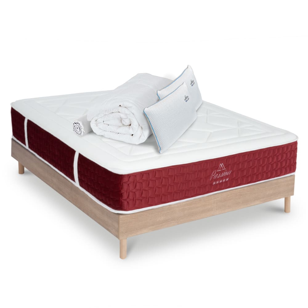 Maison Aubertin Prêt à dormir matelas ressorts mémoire h32 sommier bois 140x190 style classique chic Blanc Tissu