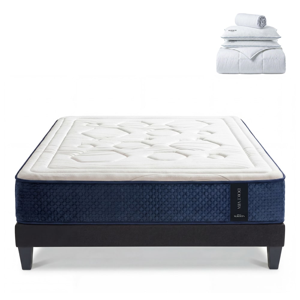 Prêt à dormir matelas ressorts mémoire h28 sommier gris 140x190