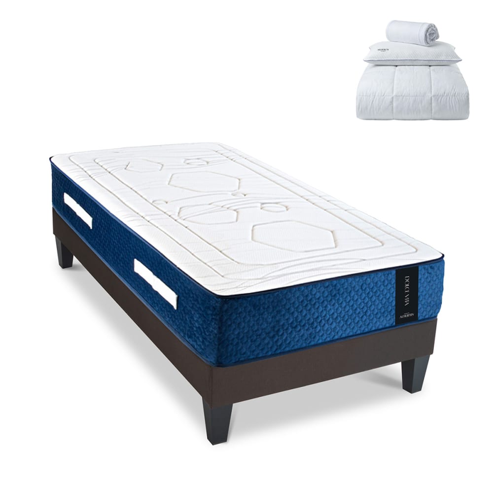 Prêt à dormir matelas ressorts mémoire h28 sommier gris 90x200
