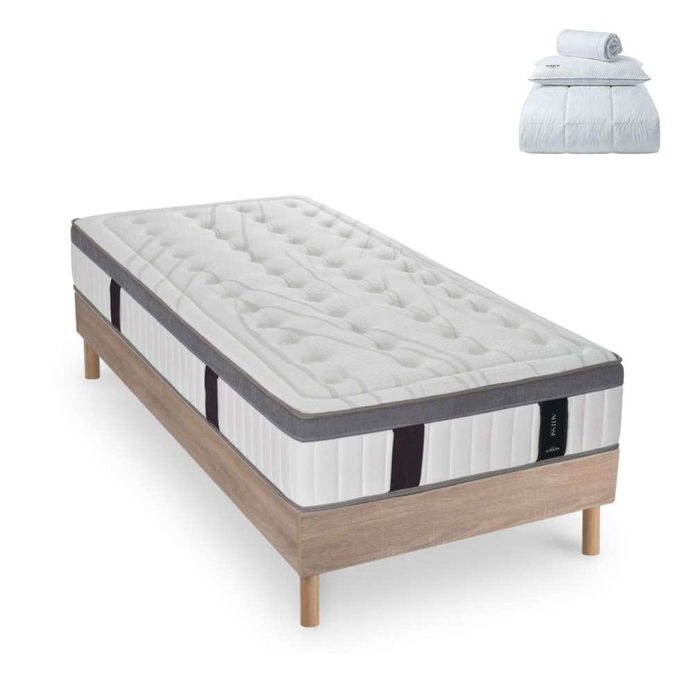Ensemble altesse + sommier bois + accessoires - mousse hd mémoire - ép