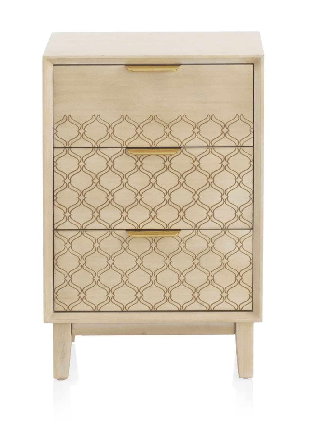 Table de chevet 3 tiroirs en placage chêne et coloris beige