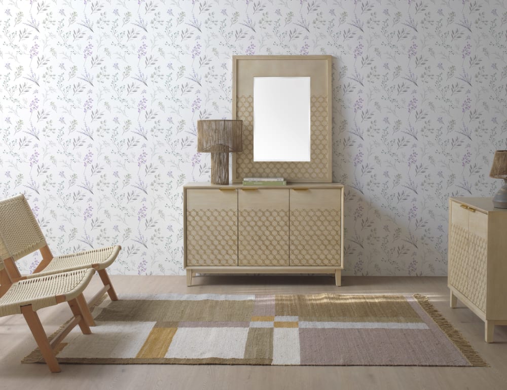 Meuble tv 3 portes plaqué chêne beige, finition beige - Maisons du Monde