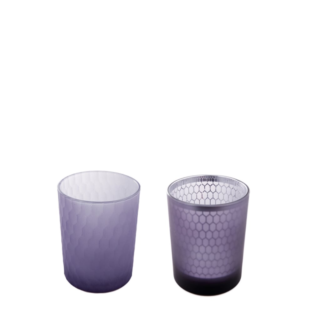 Set de 2 photophores en verre dépoli violet h8