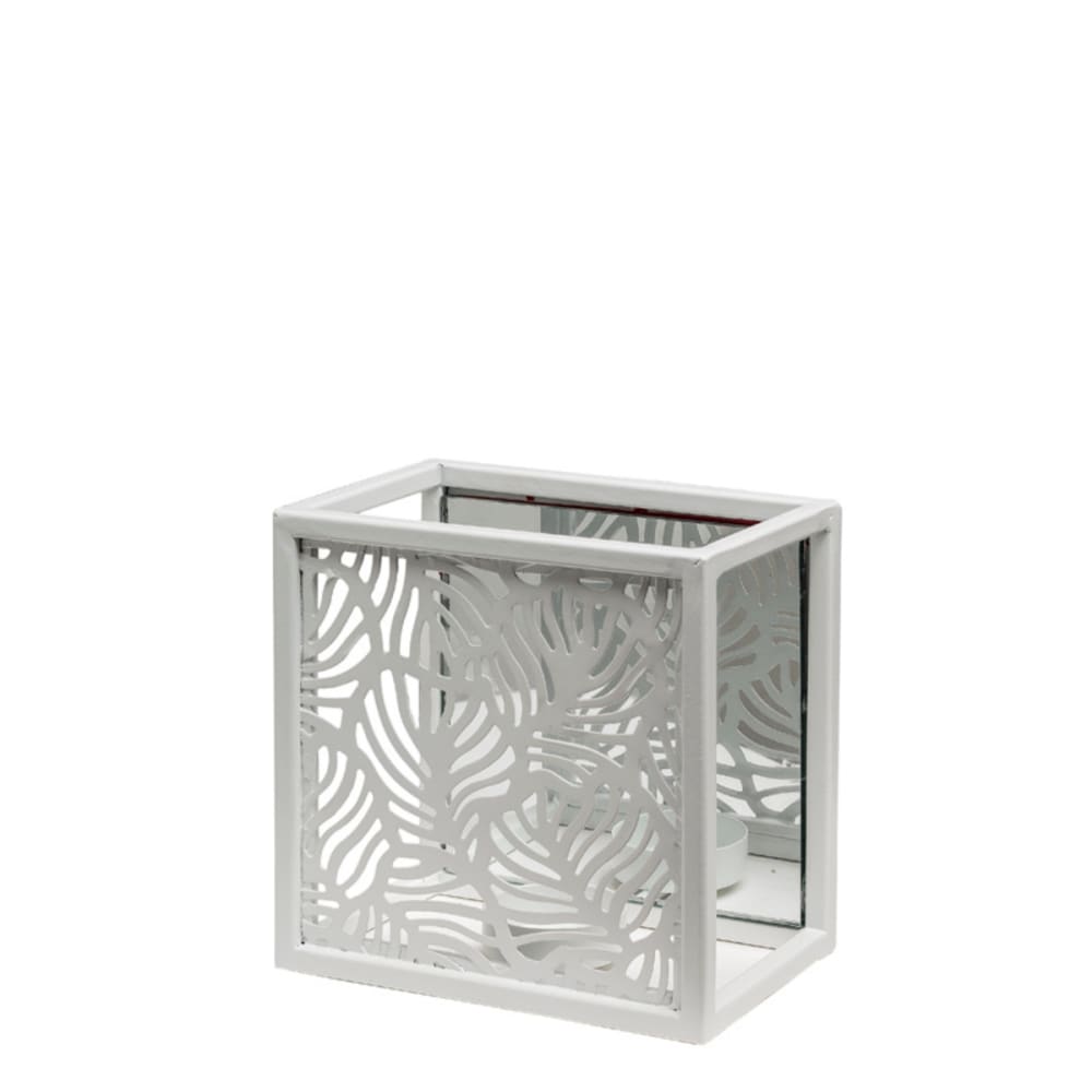 Photophore décoratif avec miroir en verre blanc H15