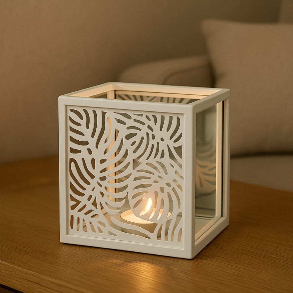 Photophore décoratif avec miroir en verre blanc H15 - Maisons du Monde