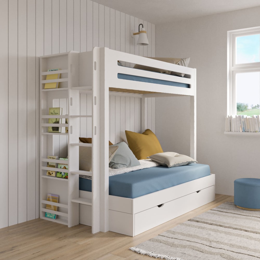 Lit superposé 4 places bois massif blanc 120x190 cm - Maisons du Monde