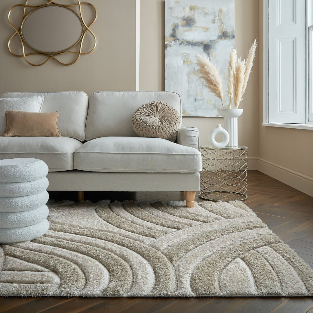 Tapis de salon épais moderne beige 120x170 cm — vue 3