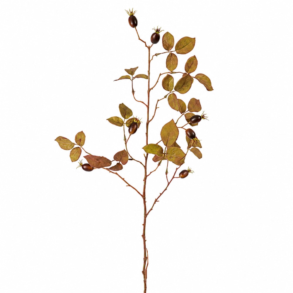 Feuillage d'églantier artificiel marron et vert h100