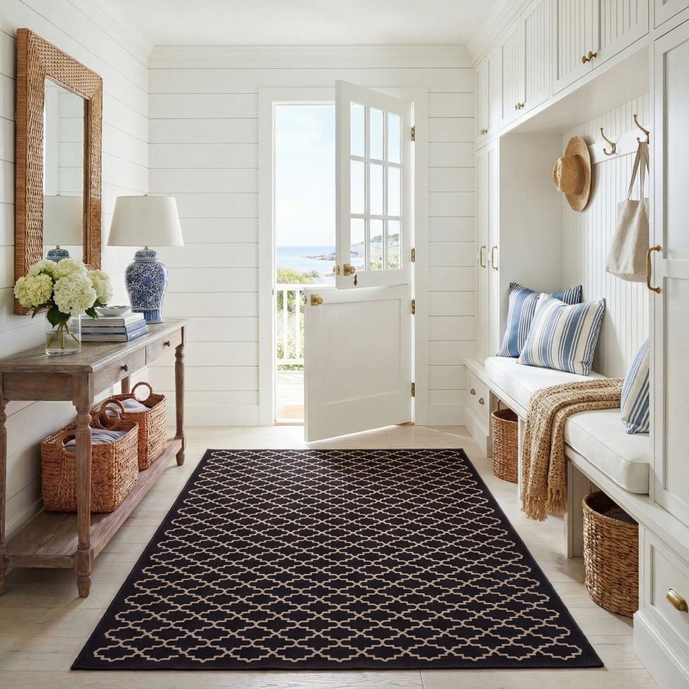 Safavieh Tapis treillis en polypropylène noir/beige, 122 x 170 cm style classique chic - Pp - Polypropylène