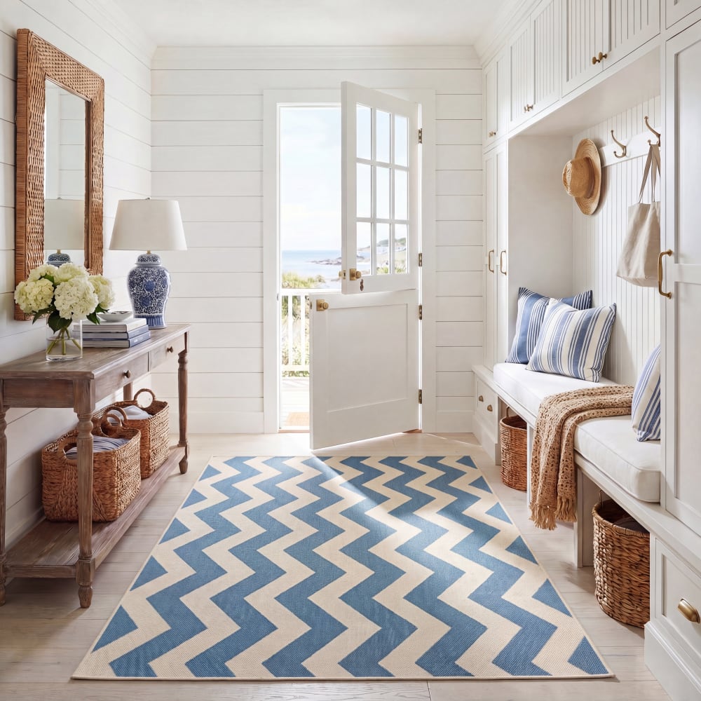Safavieh Tapis chevron en polypropylène bleu/beige, 160 x 231 cm style classique chic - Pp - Polypropylène