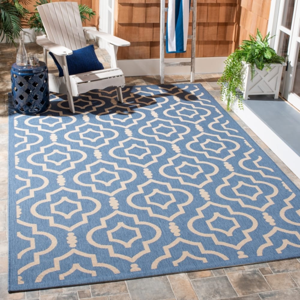 Safavieh Tapis treillis en polypropylène bleu/beige, 160 x 231 cm style classique chic - Pp - Polypropylène