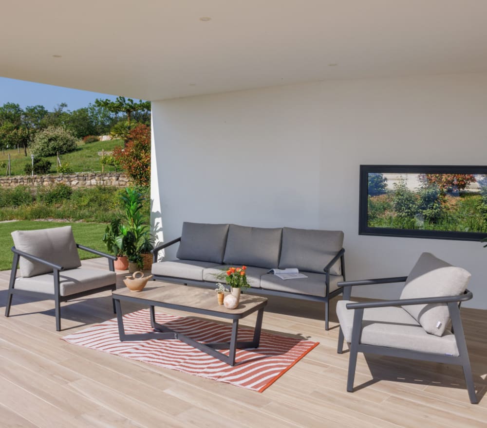 Salon de jardin 5 places en aluminium  anthracite - Maisons du Monde