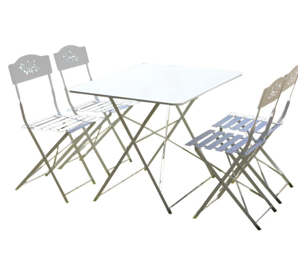 Ensemble repas de jardin 4 places en acier blanc