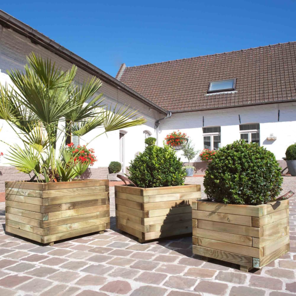 Bac à fleurs en bois beige 50 x 50 x 38 cm