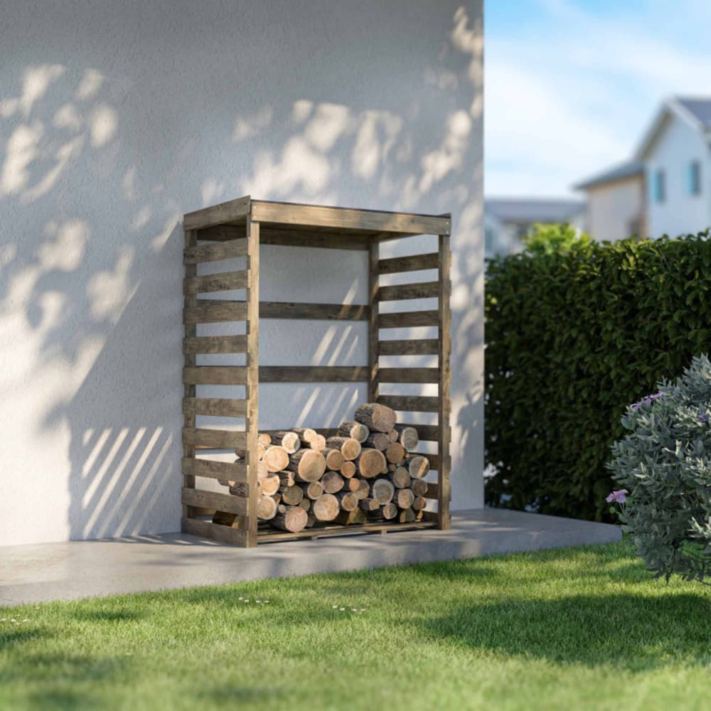 Abri-bûches en bois traité marron 174 x 82 x 120 cm