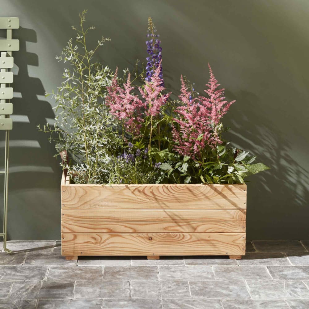 Bac à fleurs en bois mélèze beige 70 x 31 x 28 cm