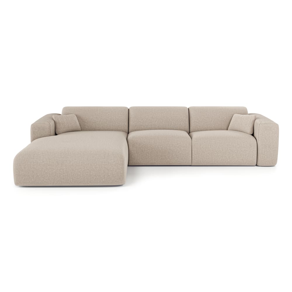 Canapé angle gauche convertible dunlopillo 5 places tissu tramé beige