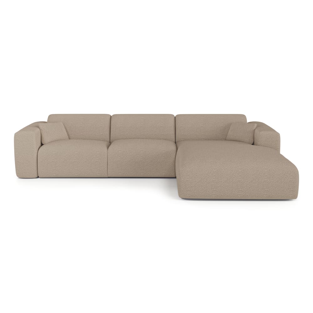 Canapé angle droit convertible 5 places en tissu bouclette taupe