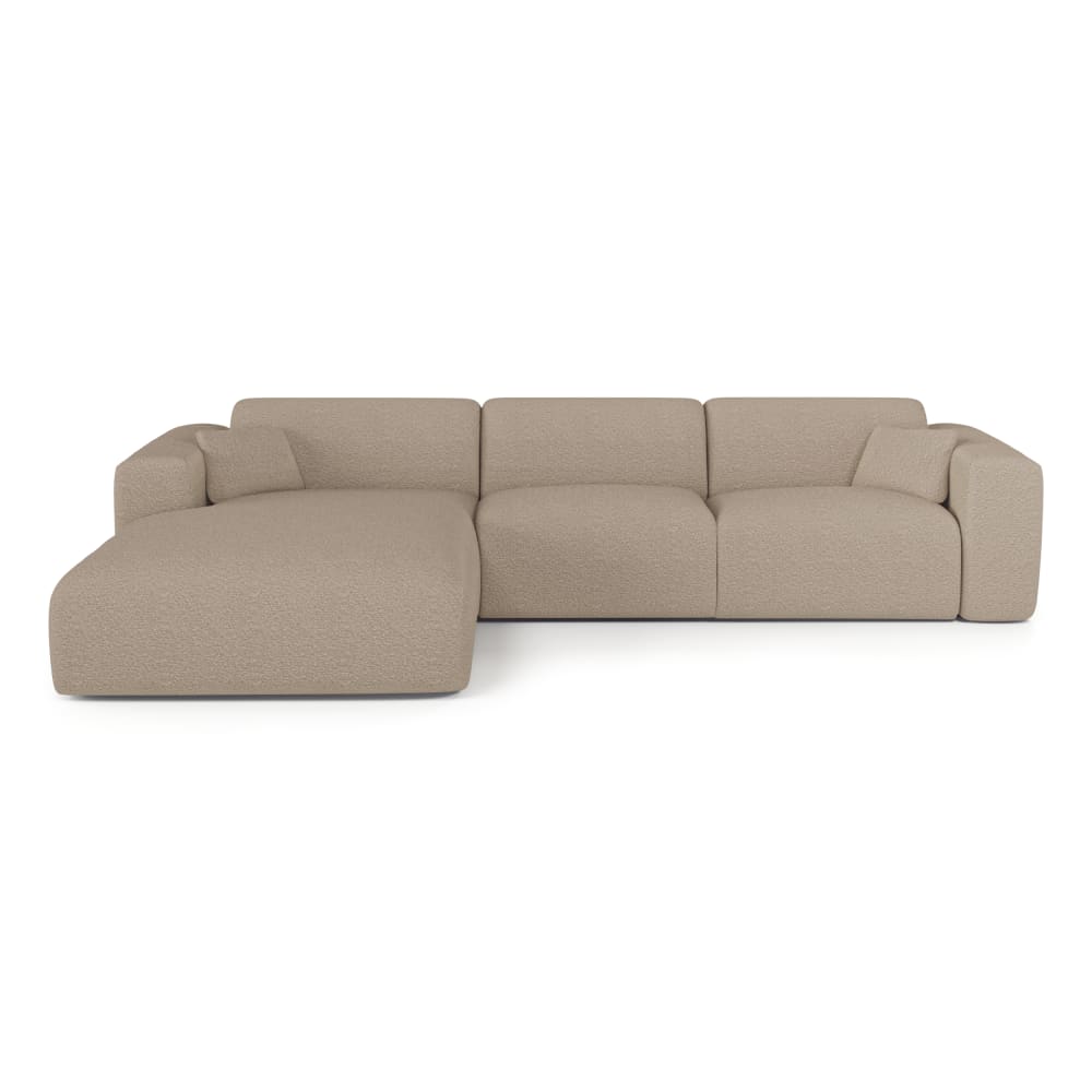 Canapé angle gauche convertible dunlopillo 5 places bouclette taupe