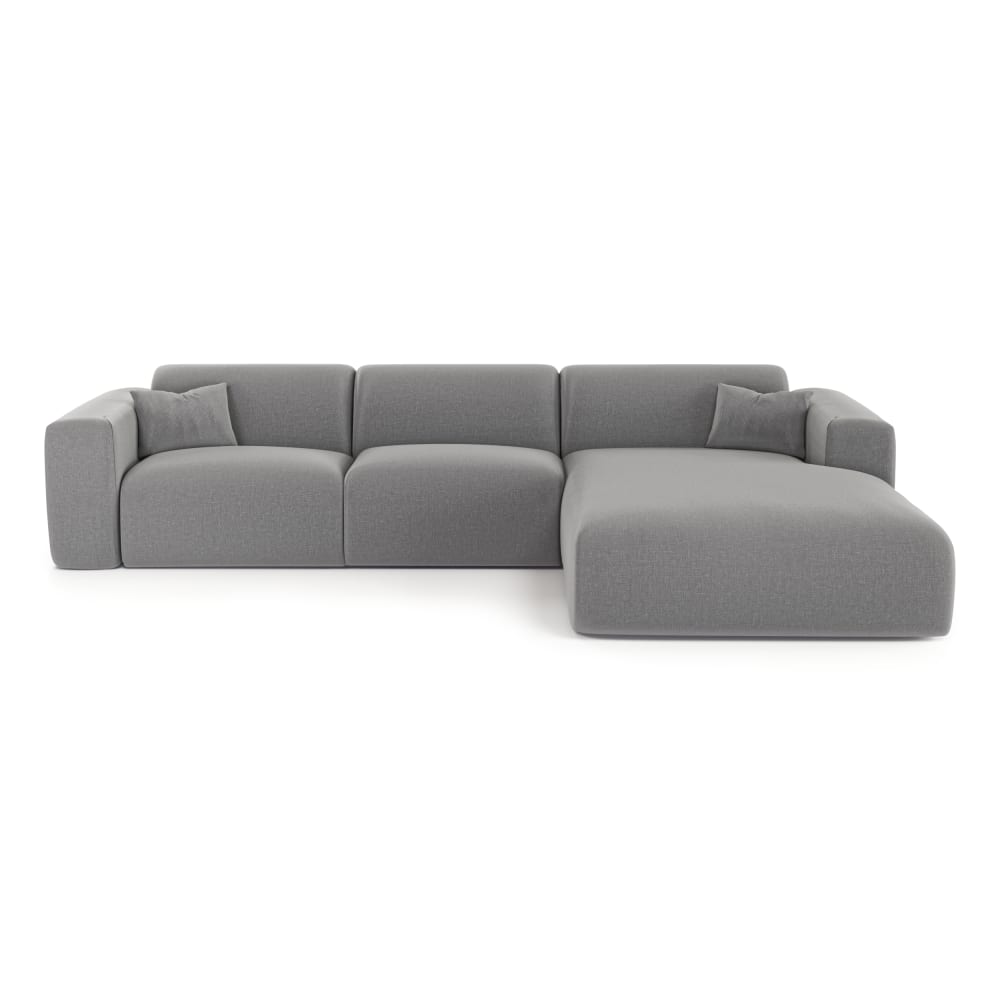 Canapé angle droit convertible dunlopillo 5 places tissu tramé gris