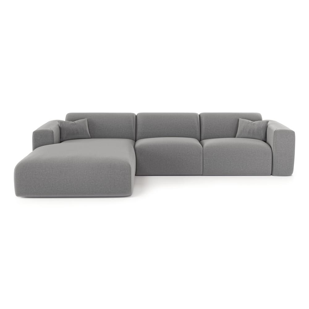 Canapé angle gauche convertible dunlopillo 5 places tissu tramé gris