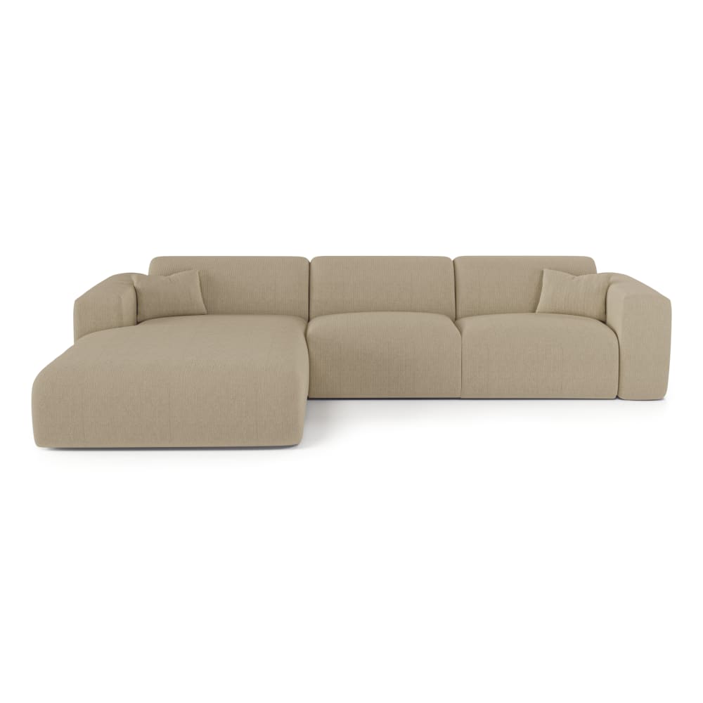 Canapé angle gauche convertible 5 places en velours côtelé beige