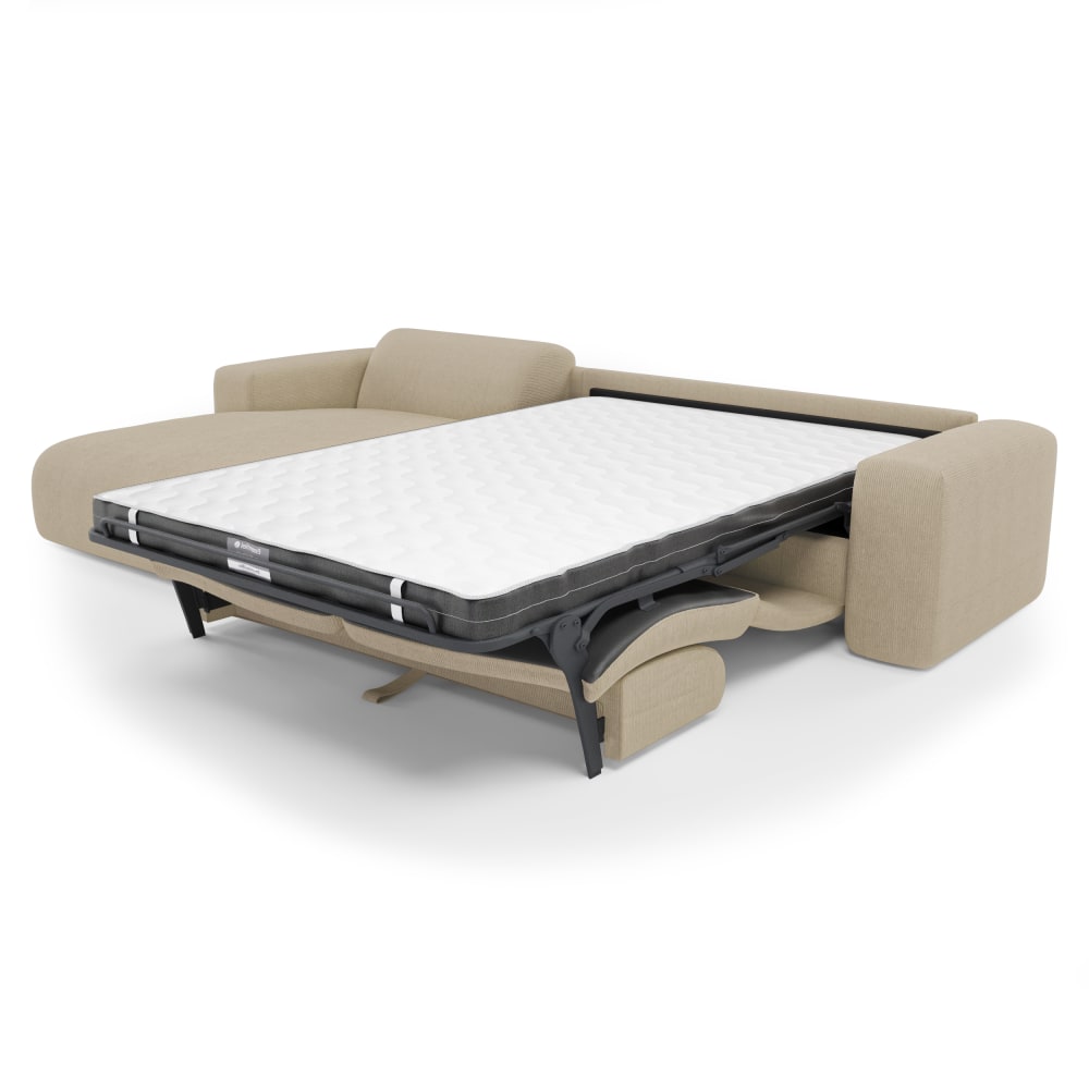 Canapé angle gauche convertible 5 places en velours côtelé beige - Maisons du Monde