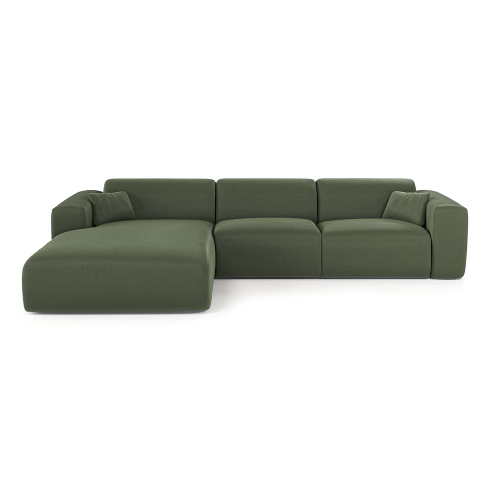 Canapé angle gauche convertible dunlopillo 5 places tissu tramé vert