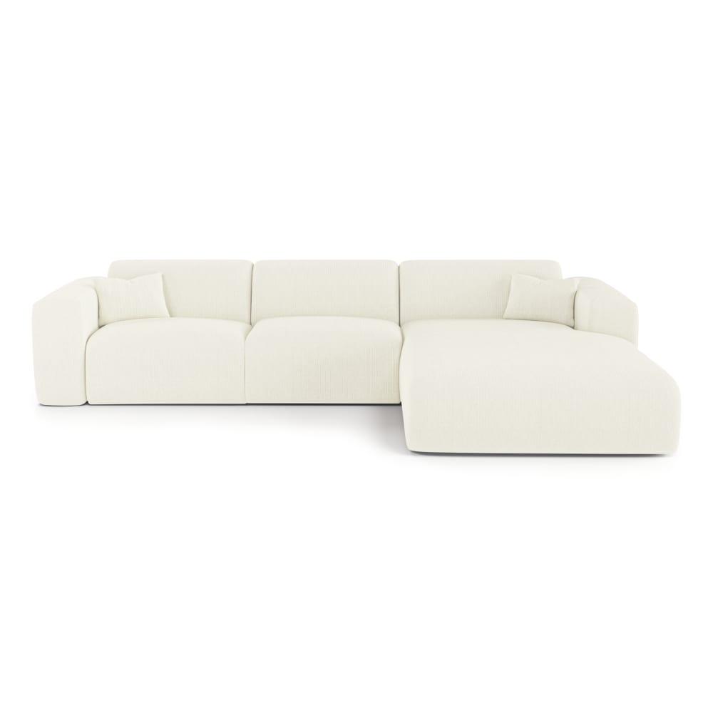 Canapé angle droit convertible 5 places en velours côtelé crème