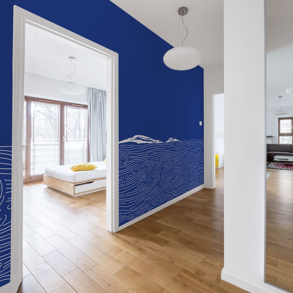 Acte Deco Panorama-Vliestapete Berglandschaft Grafik, Blau 225 x 250cm style modern Blau Öko-Tex Zertifikat Papier