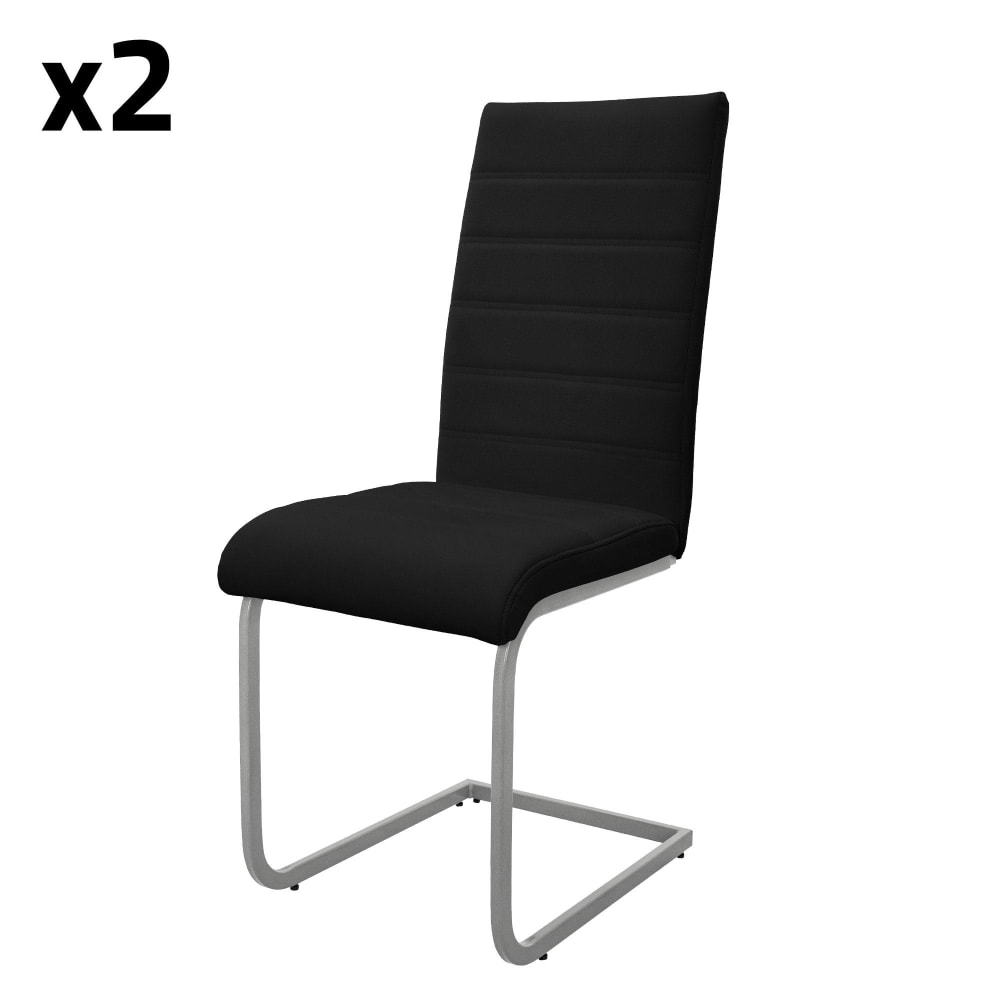 ML-Design Freischwinger 2er Set Metallgestell Sitz aus Kunstleder Schwarz Schwarz Webpelz