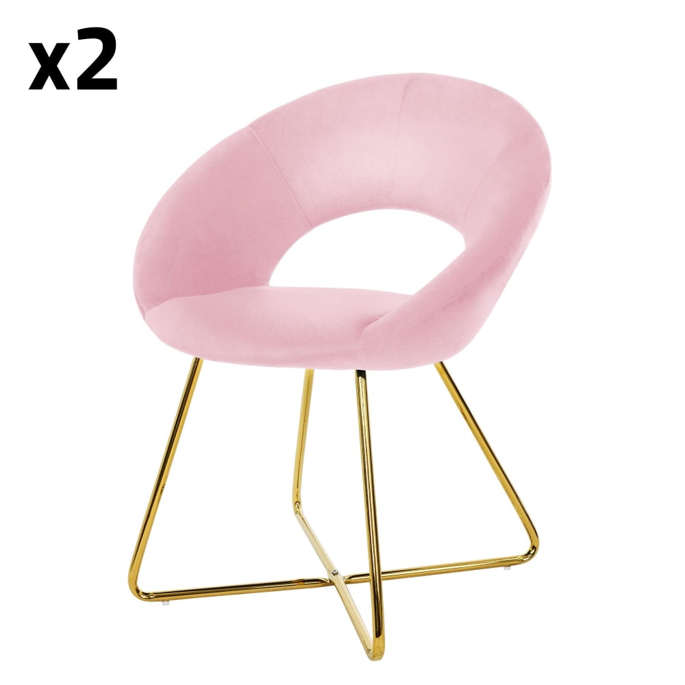 ML-Design Esszimmerstühle 2er Set, Rosa, Samt, goldene Beine, ergonomisch Rosa Samt