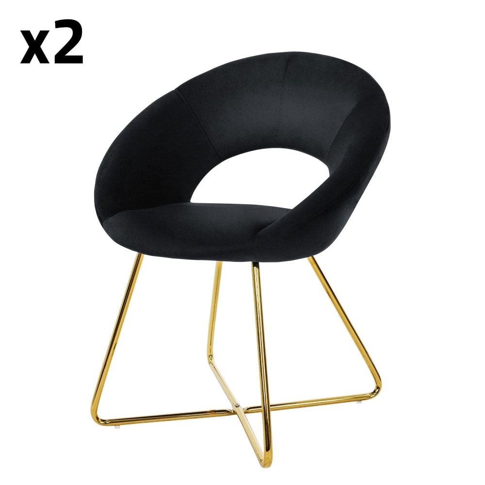 ML-Design Esszimmerstühle 2er Set, Schwarz, Samt, goldene Beine, ergonomisch Schwarz Samt