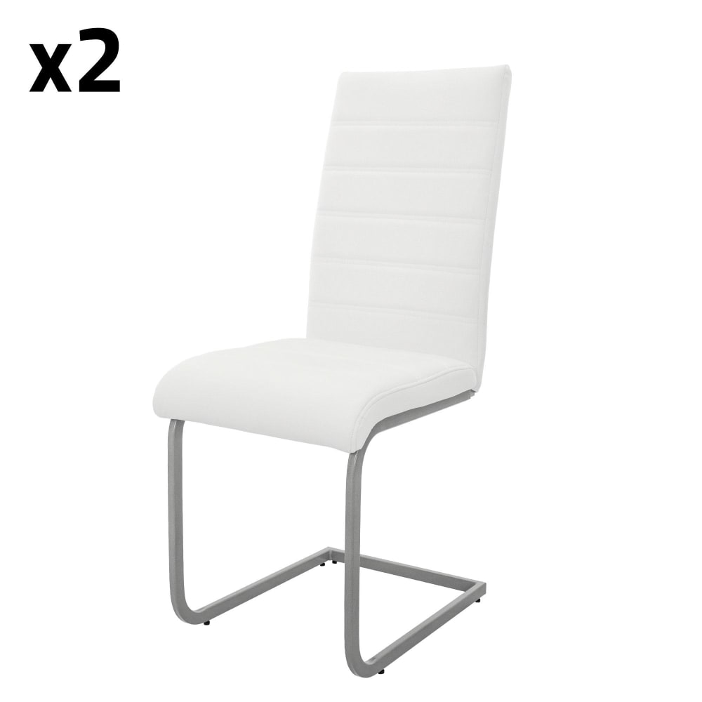 ML-Design Freischwinger 2er Set Metallgestell Sitz aus Kunstleder Weiß Weiß Webpelz