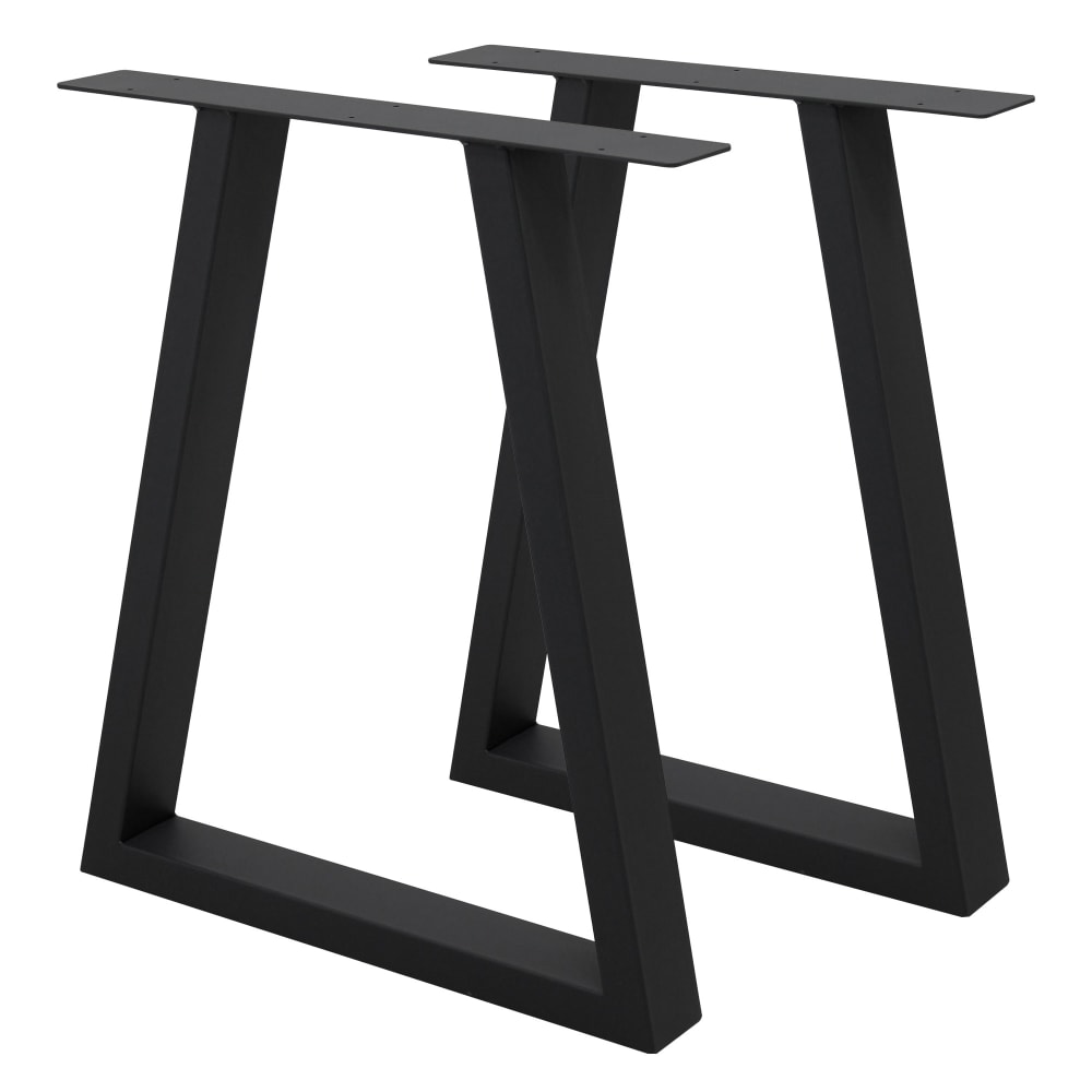 ECD Germany Tischbeine 2er Set 60x72 cm, Schwarz, Trapezförmig, Stahl, Industrial Schwarz Metall