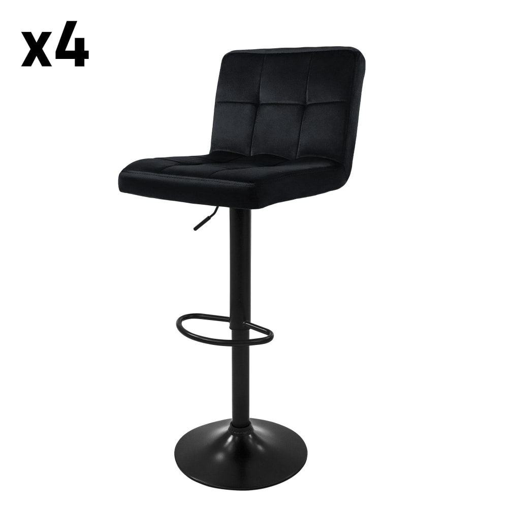 ML-Design Barhocker 4er Set Schwarz aus Samt höhenverstellbar drehbar Schwarz Samt