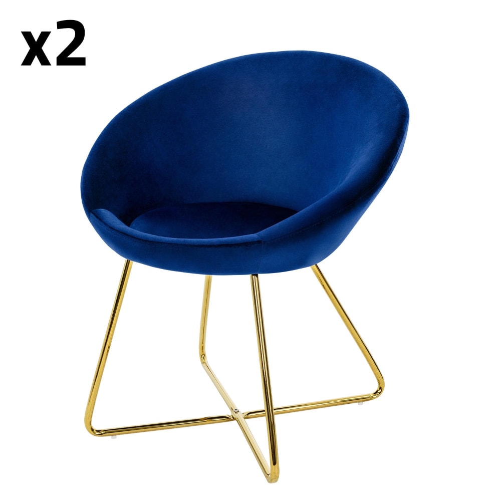 ML-Design Esszimmerstühle 2er Set Blau aus Samt gepolstert goldene Metallbeine Blau Samt