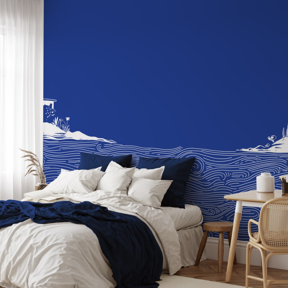 Acte Deco Panorama-Vliestapete mit Inselmotiv, Blau 525 x 250cm style modern Blau Öko-Tex Zertifikat Papier