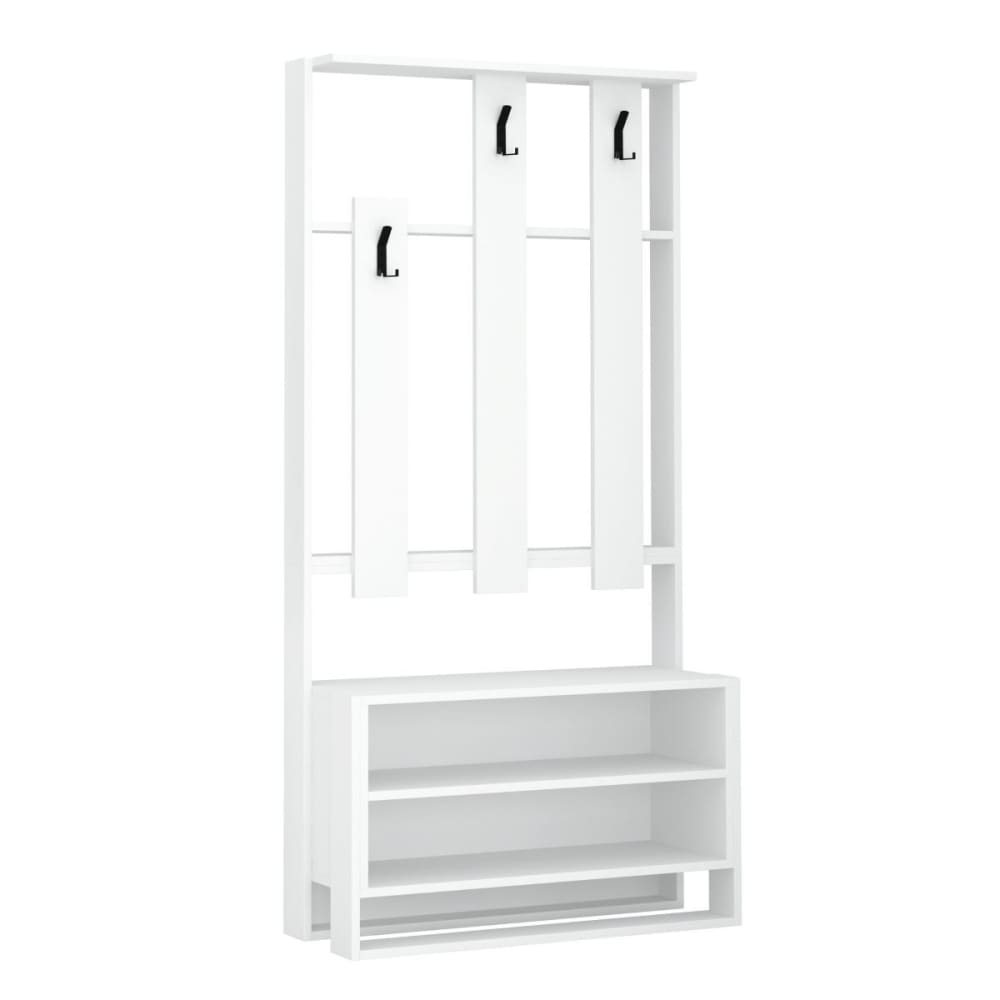 Calicosy Meuble d'entrée 3 tablettes et 3 crochets - h180 cm - blanc style contemporain Blanc Panneau De Particules - 90x180x36cm