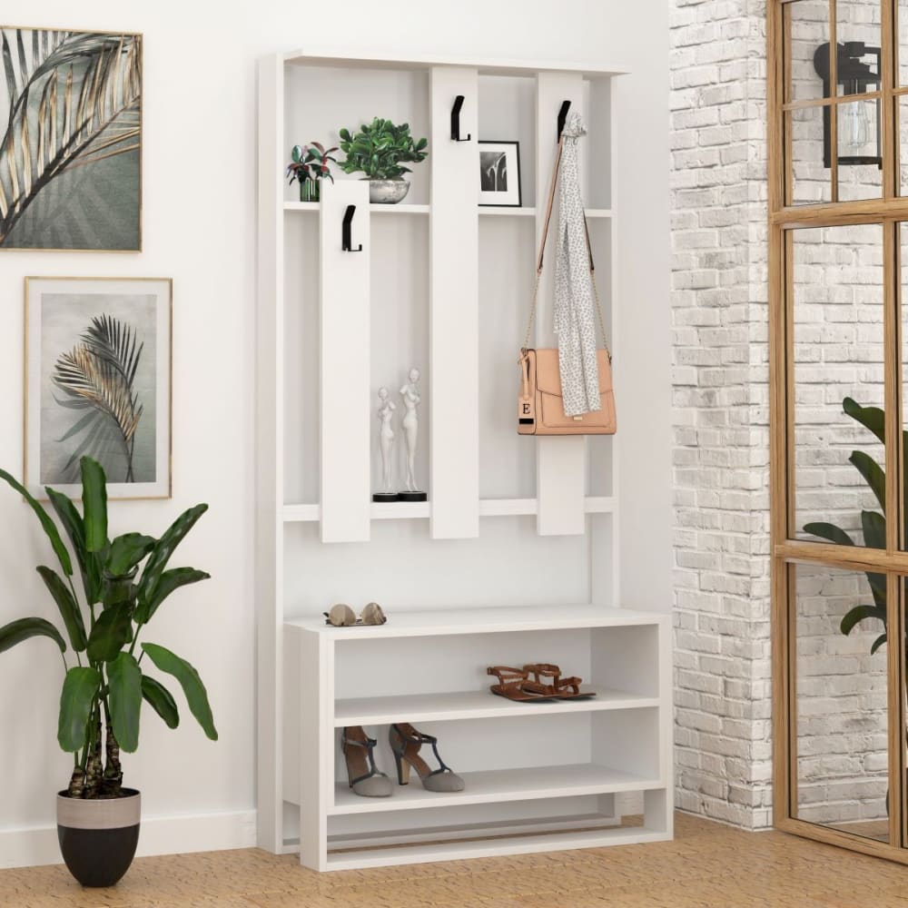 Meuble d'entrée 3 tablettes et 3 crochets - h180 cm - blanc - Maisons du Monde