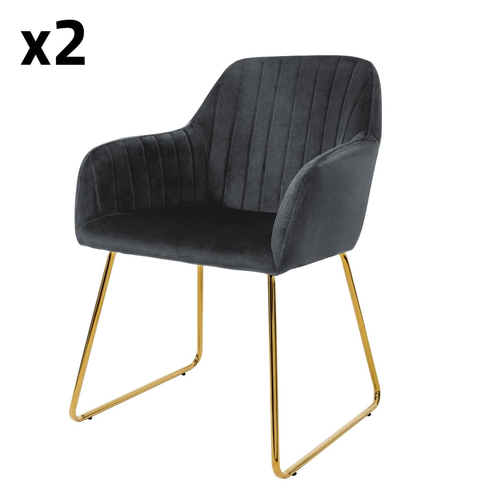 ML-Design Esszimmerstühle 2er Set, Grau, Samtbezug, goldene Beine, ergonomisch Grau Samt