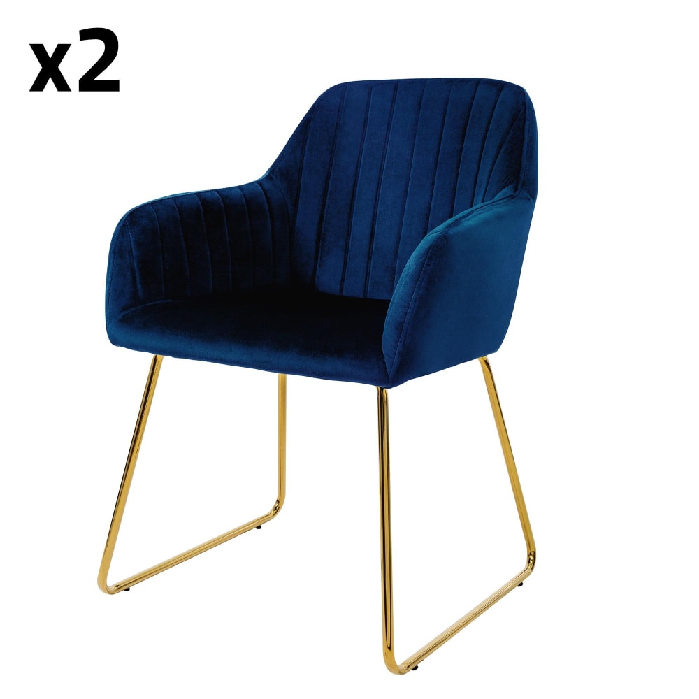 ML-Design Esszimmerstühle 2er Set, Blau, Samtbezug, goldene Beine, ergonomisch Blau Samt
