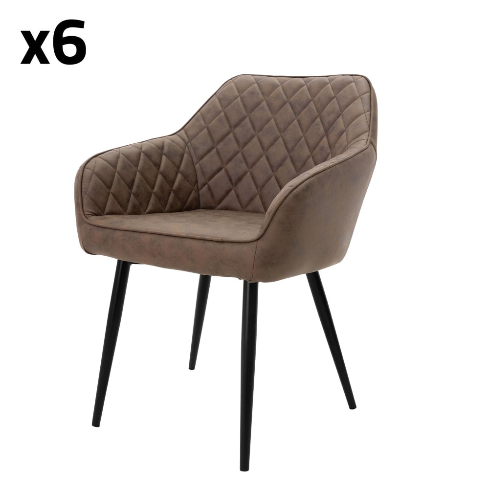 ML-Design Esszimmerstühle 6er Set Braun mit Kunstlederbezug und Metallbeinen Braun Webpelz