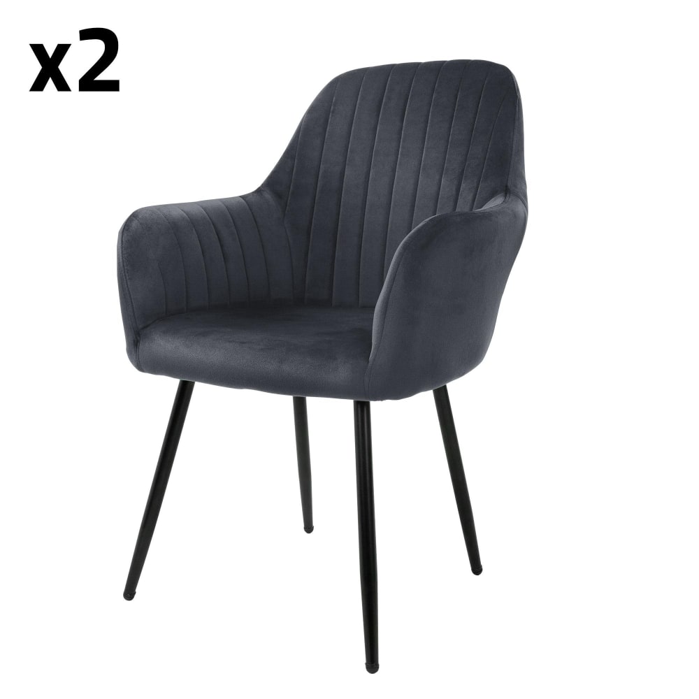 ML-Design Esszimmerstühle 2er Set Grau mit Samtbezug und Metallbeinen Grau Samt