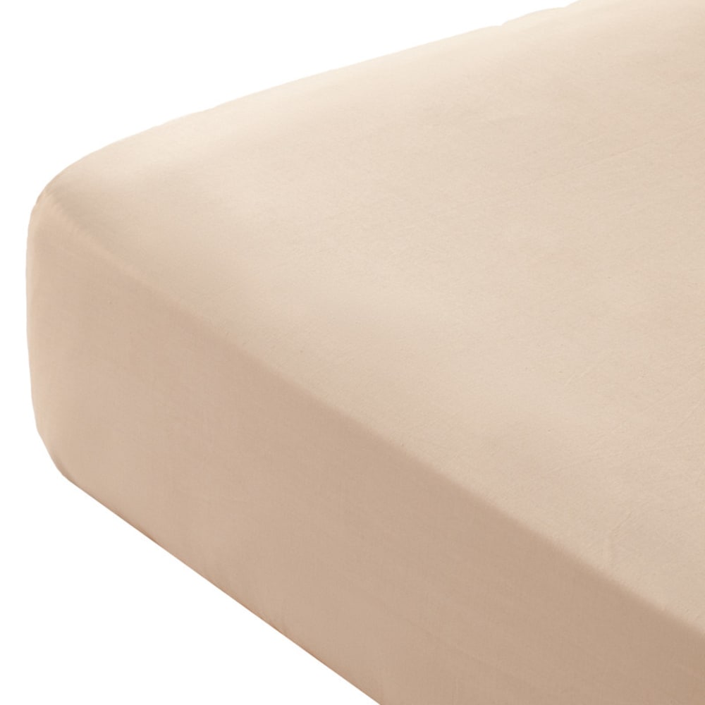 Drap-housse en 100% coton beige 100x200x30 cm