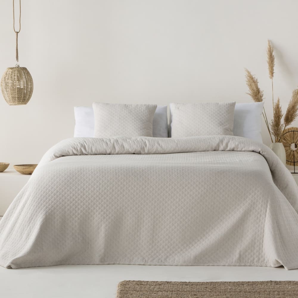 Couvre lit uni en jacquard de coton doux écru 200x270cm