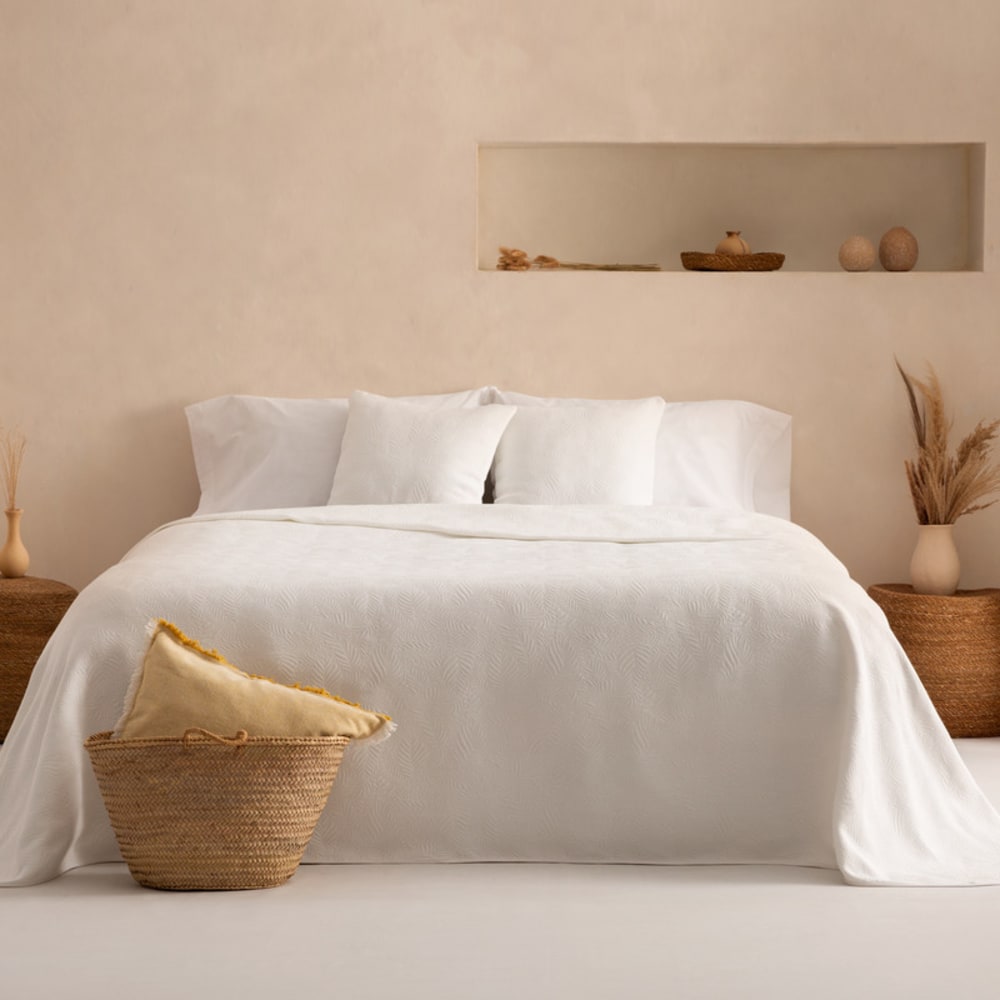 Couvre lit en jacquard de coton doux floral blanc 250x270cm