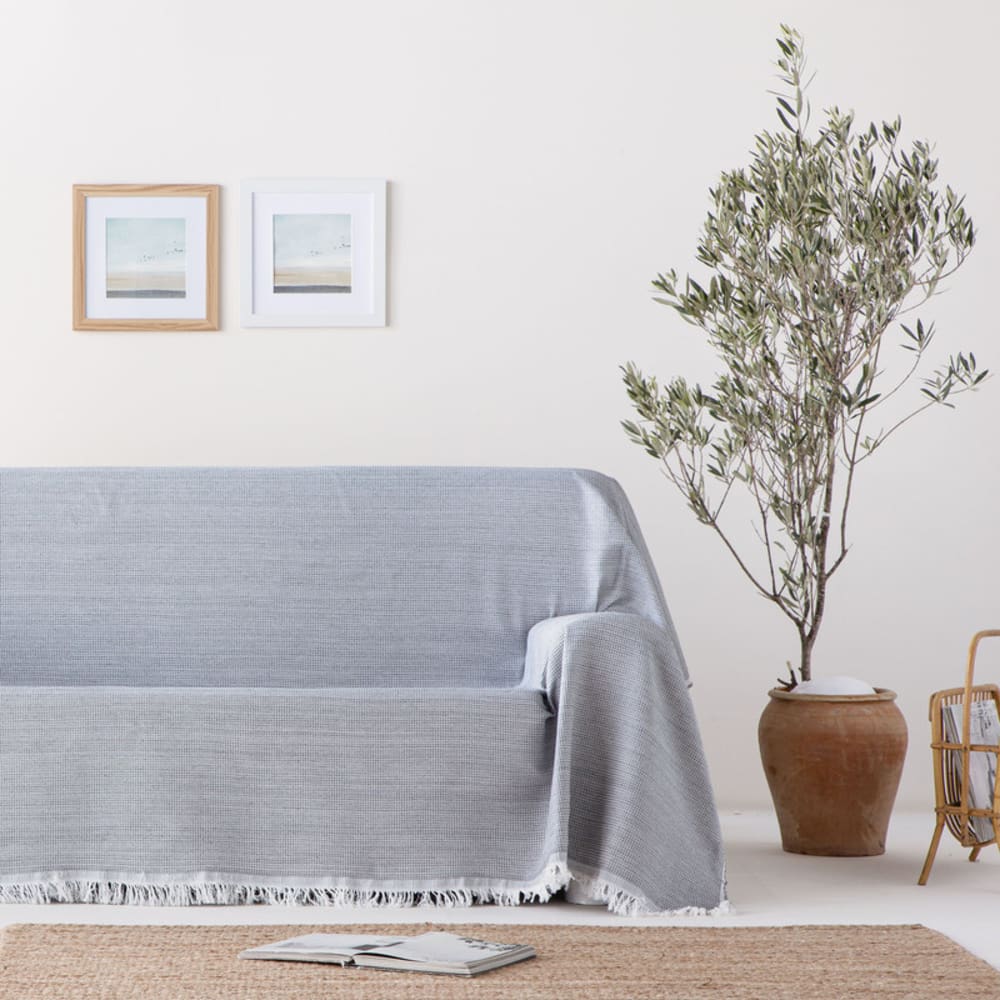 Plaid couvre-lit en coton nid d'abeille gris 180x280 cm